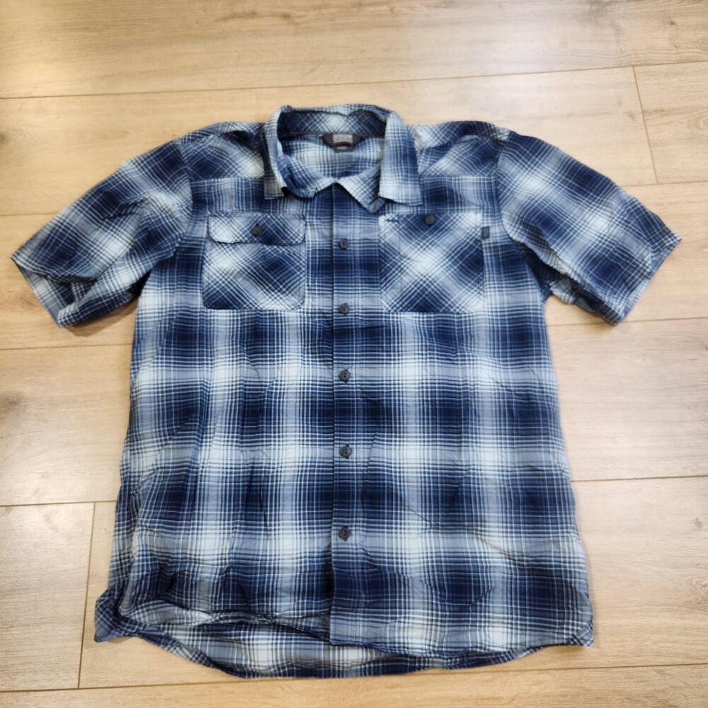 Outdoor Research Growler Shirt Mens Large Blue Plaid Short Sleeve Button Up